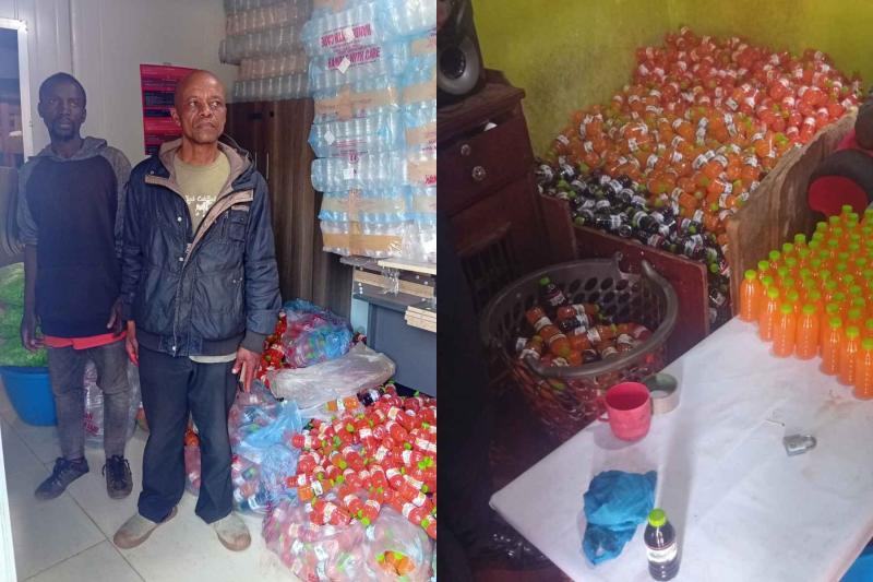 File image of 2 suspects arrested in Kabete over operating a clandestine juice factory.